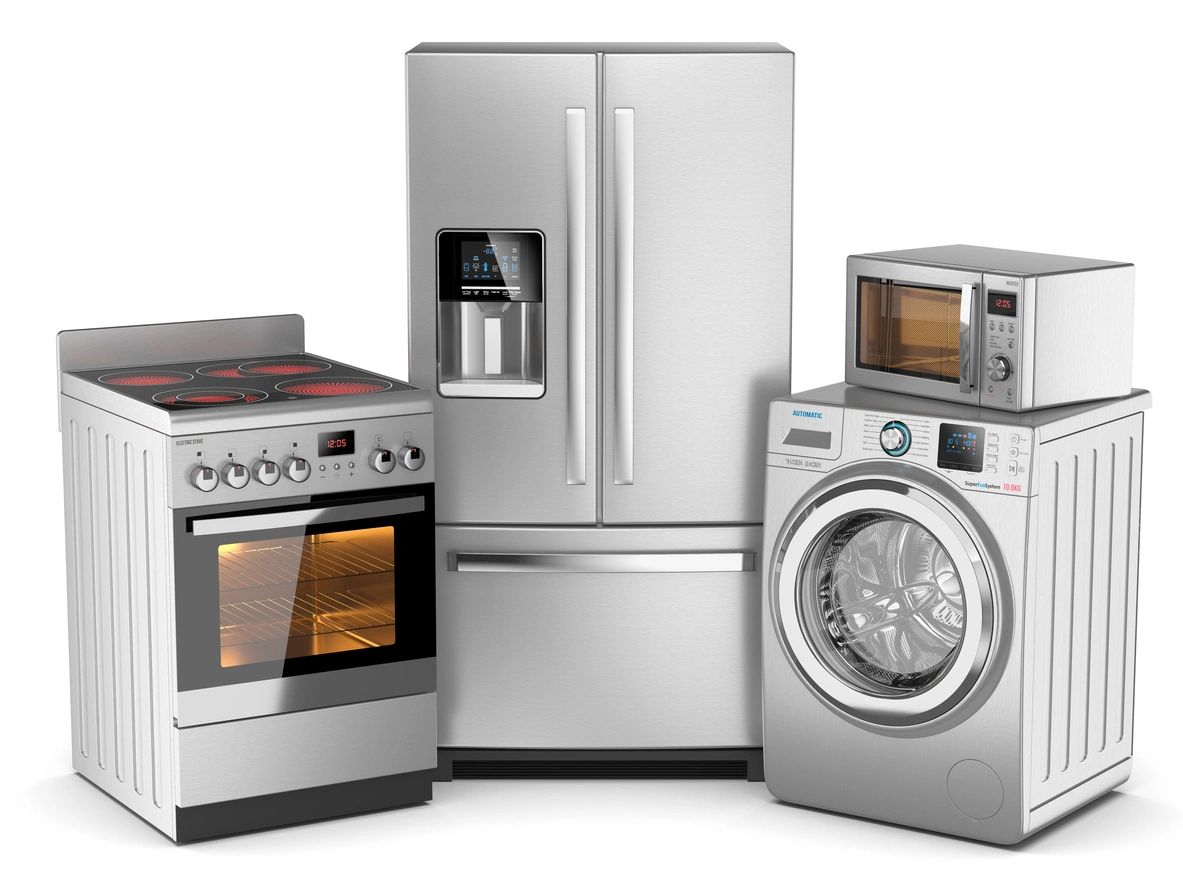 A group of appliances that are all silver.